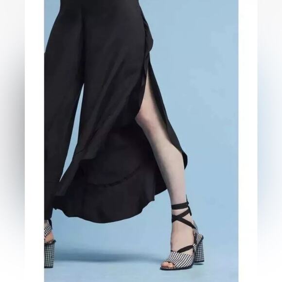 ANTHROPOLOGIE ELEVENSES ANTILLES WIDE LEG BLACK RUFFLE PANTS SIZE 0 - Picture 4 of 10
